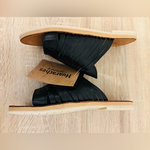 Bearpaw Black Leather Hand Woven Sandals Shoes Size 6 - Picture 5 of 10